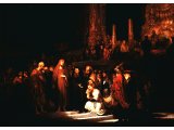 `Jesus and the Adulterous Woman` by Rembrandt. Panel, 1644. London, National Gallery.